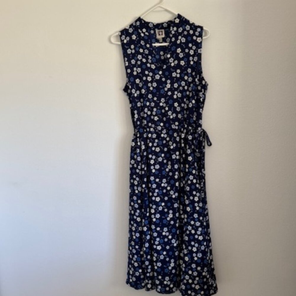 Anne Klein Midi Sleeveless Dress Blue & White Floral Size M
